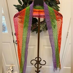 Handmade Colorful Stripe Colorblock Lightweight Crochet Open Knit Scarf OS